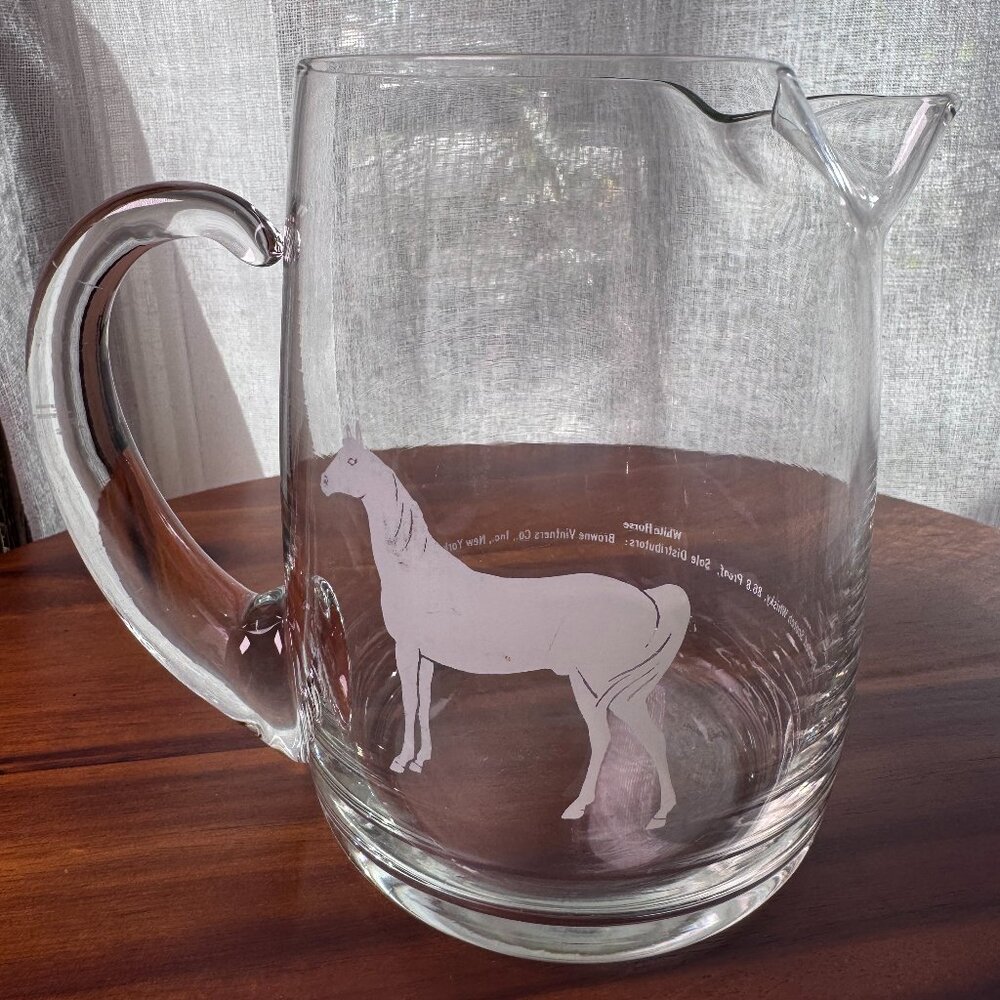 Vintage White Horse Scotch Whisky Glass Pitcher, White Horse Barware - 1950